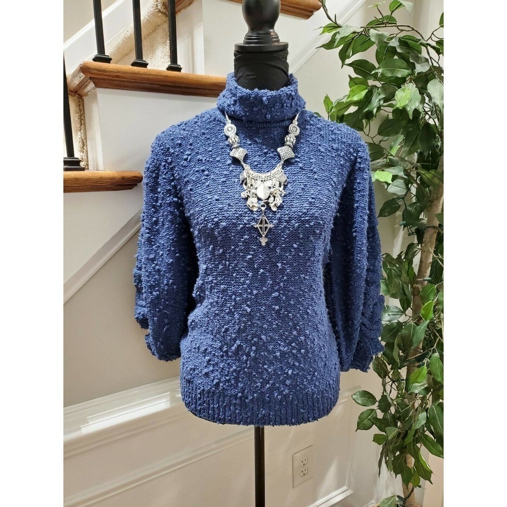 Vintage LeRoy Blue 100% Acrylic Turtleneck Long Sleeve Knit Wear Sweater